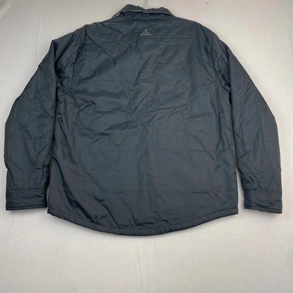 prAna Jacket Mens Size XL Rhody Reversible Black Multi Plaid Snap Button Outdoor